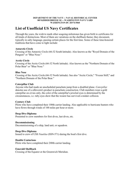 Navy Unofficial Certificates