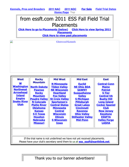 From Essft.Com 2011 ESS Fall Field Trial Placements