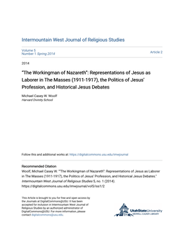 Representations of Jesus As Laborer in the Masses (1911-1917), the Politics of Jesus’ Profession, and Historical Jesus Debates