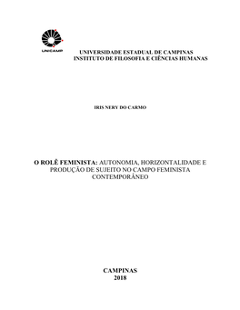 O Rolê Feminista: Autonomia, Horizontalidade E Produção De Sujeito No Campo Feminista Contemporâneo