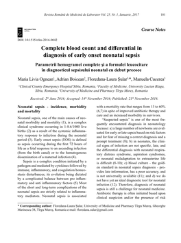 Complete Blood Count and Differential in Diagnosis of Early Onset Neonatal