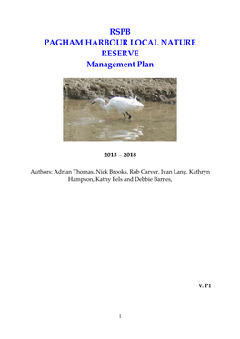 PAGHAM HARBOUR LOCAL NATURE RESERVE Management Plan