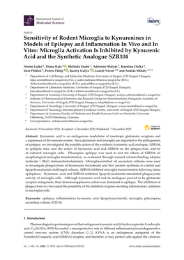 Microglia Activation Is Inhibited by Kynurenic Acid and the Synthetic Analogue SZR104