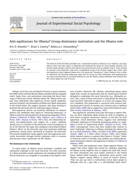 Anti-Egalitarians for Obama? Group-Dominance Motivation and the Obama Vote