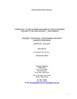 Project Proposal for Moamba District Maputo Province