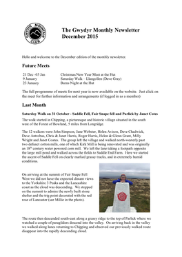 The Gwydyr Monthly Newsletter December 2015
