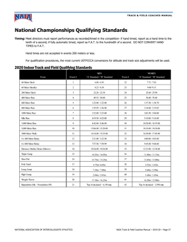 National Championships Qualifying Standards