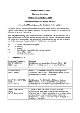 Chichester District Council Planning Committee Wednesday 11Th