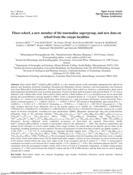 Fluor-Schorl, a New Member of the Tourmaline Supergroup, and New Data on Schorl from the Cotype Localities