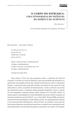 O Corpo Do Patriarca: Uma Etnografia Do Silêncio, Da Morte E Da Ausência