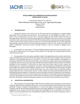 María Waleska Almendares Cruz Et Al. Regarding Nicaragua February 5, 2020 (Extension) Original: Spanish