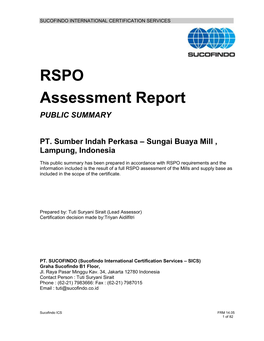 RSPO Assessment Report PUBLIC SUMMARY