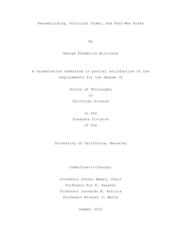 Peacebuilding, Political Order, and Post-War Risks