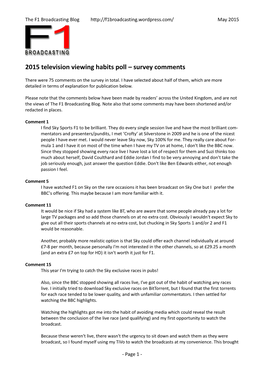 2015 Television Viewing Habits Poll – Survey Comments