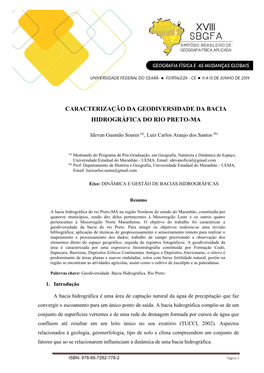 Caracterização Da Geodiversidade Da Bacia Hidrográfica Do Rio Preto-Ma