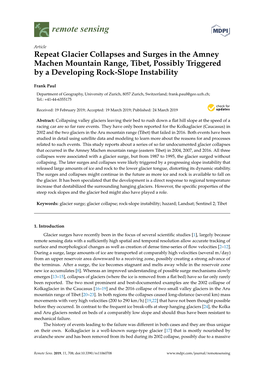 Repeat Glacier Collapses and Surges in the Amney Machen Mountain Range, Tibet, Possibly Triggered by a Developing Rock-Slope Instability