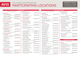 Avis Australia Tour Programme Participating Locations