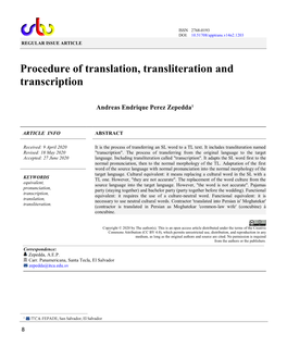 Procedure of Translation, Transliteration and Transcription