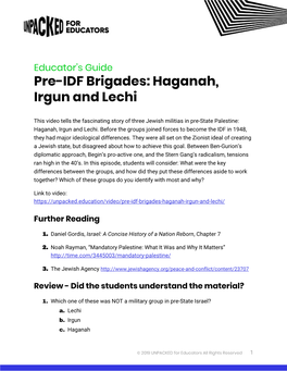 Pre-IDF Brigades: Haganah, Irgun and Lechi