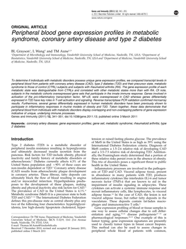 Peripheral Blood Gene Expression Profiles in Metabolic Syndrome, Coronary Artery Disease and Type 2 Diabetes