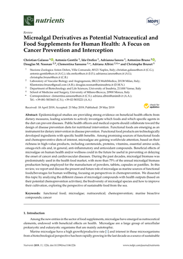 Microalgal Derivatives As Potential Nutraceutical and Food Supplements for Human Health: a Focus on Cancer Prevention and Interception