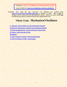 Nikola Tesla: Mechanical Oscillator