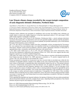 Late Triassic Climate Change Recorded by the Oxygen Isotopic Composition of Early Diagenetic Dolomite (Dolomites, Northern Italy)