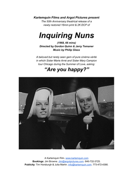 Inquiring Nuns (1968, 66 Mins) Directed by Gordon Quinn & Jerry Temaner Music by Philip Glass