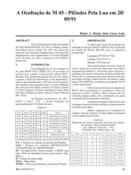 Plêiades Pela Lua Em 28/ 09/91