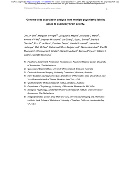 Genome-Wide Association Analysis Links Multiple Psychiatric Liability Genes to Oscillatory Brain Activity