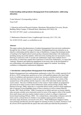 Understanding Undergraduate Disengagement from Mathematics: Addressing Alienation