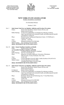 New York State Legislature Public Hearing Calendar