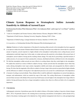 Climate System Response to Stratospheric Sulfate Aerosols