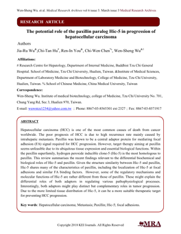 The Potential Role of the Paxillin Paralog Hic-5 in Progression Of