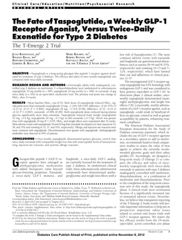 The Fate of Taspoglutide, a Weekly GLP-1 Receptor Agonist, Versus Twice-Daily Exenatide for Type 2 Diabetes the T-Emerge 2 Trial