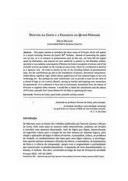 Newton Da Costa E a Filosofia Da Quase-Verdade 107 E Eticos, (Ii) Aspectos Epistemol6gicos, 16Gicos E Metodol6gicos, E (Iii) Aspectos Me­ Tafisicos