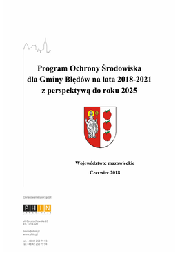 Program Ochrony Środowiska Dla Gminy Błędów Na Lata 2018-2021 Z Perspektywą Do Roku 2025