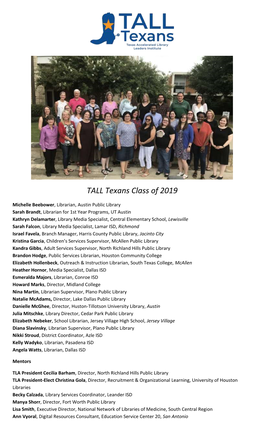 TALL Texans Class of 2019