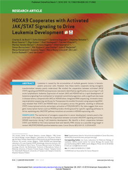 HOXA9 Cooperates with Activated JAK/STAT Signaling to Drive Leukemia Development