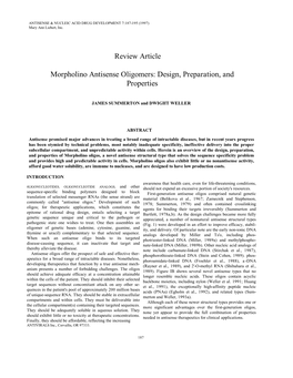 Review Article Morpholino Antisense Oligomers