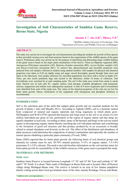 Investigation of Soil Characteristics of Sambisa Game Reserve, Borno State, Nigeria