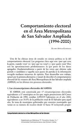 Comportamiento Electoral En El Área Metropolitana De San Salvador Ampliada (1994-2000)