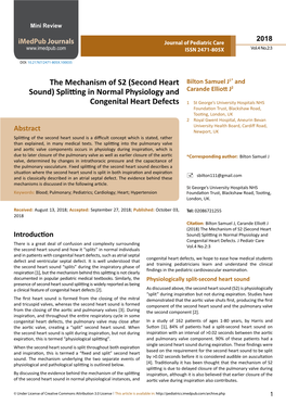 (Second Heart Sound) Splitting in Normal Physiology and Congenital