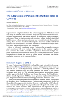 The Adaptation of Parliament's Multiple Roles to COVID-19