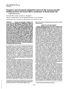 Sequence and Structural Similarities Between the Leucine-Specific Binding Protein and Leucyl-Trna Synthetase of Escherichia Coil (Evolution/Protein Structure) RUFUS M