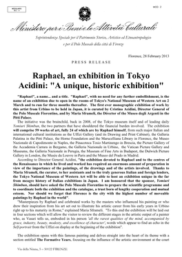 Raphael, an Exhibition in Tokyo Acidini: 