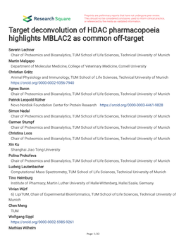 Target Deconvolution of HDAC Pharmacopoeia Highlights MBLAC2 As Common Off-Target