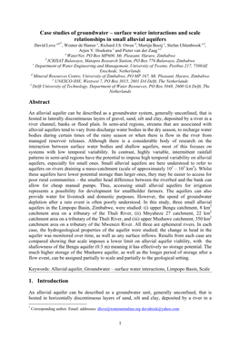 Groundwater – Surface Water Interactions and Scale Relationships in Small Alluvial Aquifers David Love A,B*, Wouter De Hamer C, Richard J.S