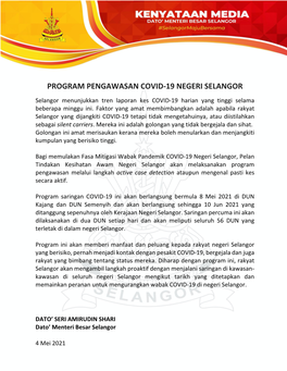 Program Pengawasan Covid-19 Negeri Selangor