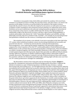 Friedrich Nietzsche and William James Against Scientism Dissertation Summary Rachel Cristy